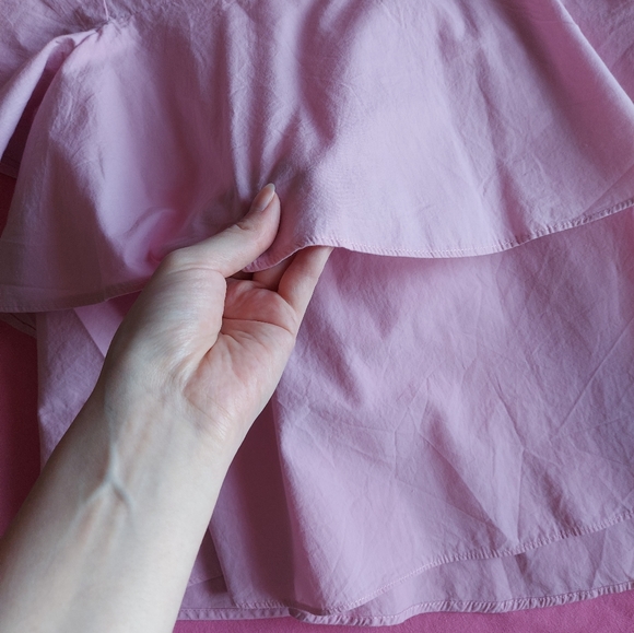 Iced candy/baby pink Zara Basic ruffle tiered short cap sleeve top size medium - Picture 2 of 7